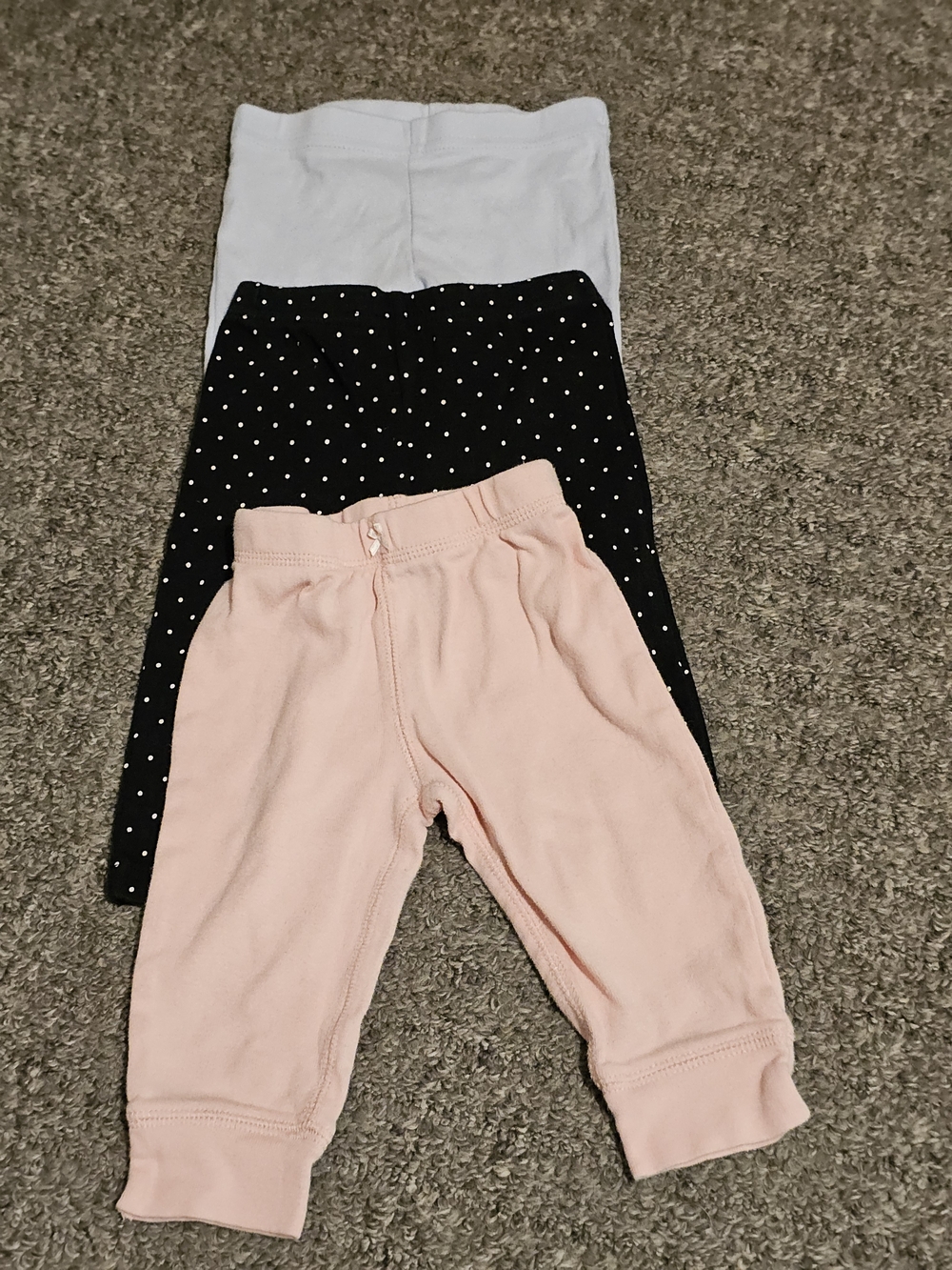 6month Baby 3-Pack Bottoms - Pink, Black Polka Dot & White